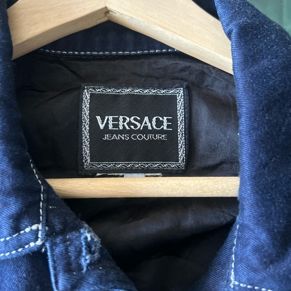 Versace Jeans Couture Dark Navy Denim Jacket with White Stitching - Picture 4 of 6